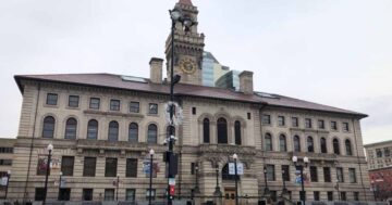 Worcester City Hall in Worcester, MA, during the day.